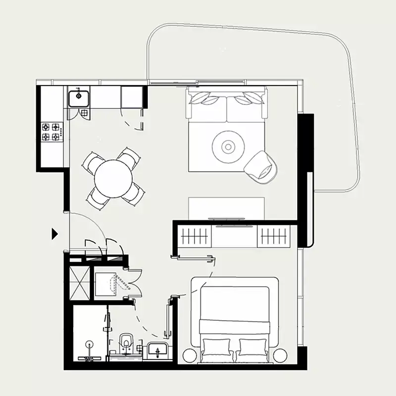 1 BR floor plan