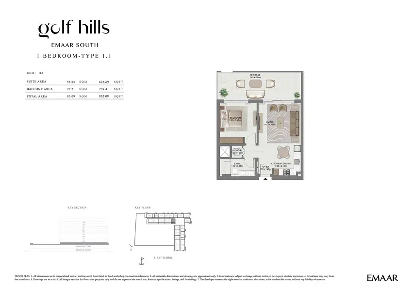 1 BR floor plan