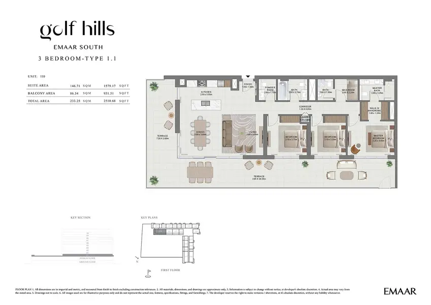 3 BR floor plan