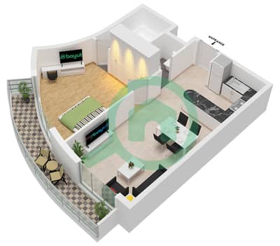 المخططات الطابقية لتصميم الوحدة 04 FLOOR 8 شقة 1 غرفة نوم - شقق يونيفيرسال