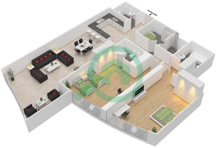 المخططات الطابقية لتصميم النموذج / الوحدة 3 UNIT 4 BLOCK C5 شقة 2 غرفة نوم - أبراج هيدرا أفينيو