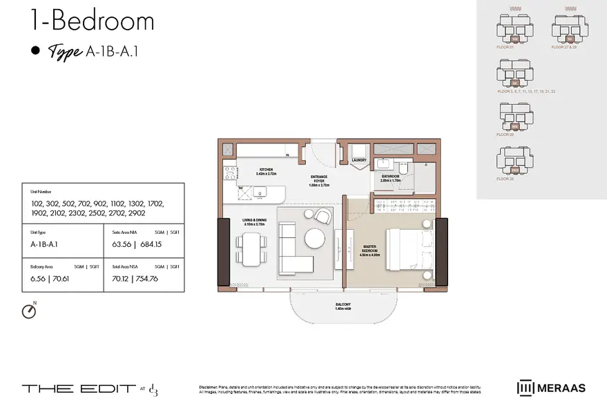 1 BR floor plan