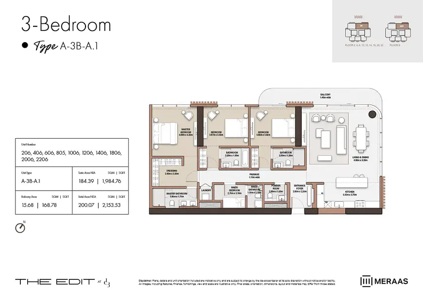 3 BR floor plan