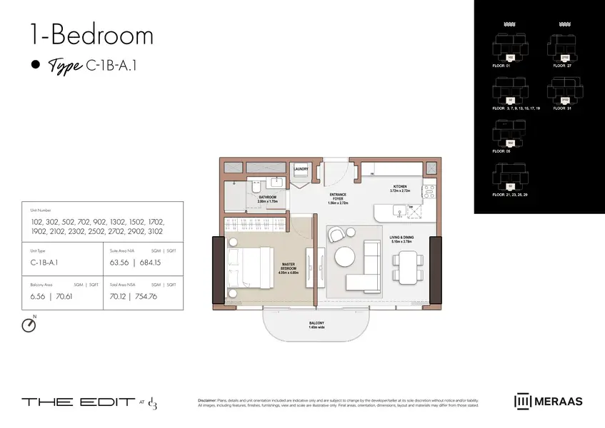 1 BR floor plan