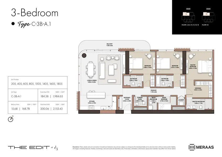 3 BR floor plan