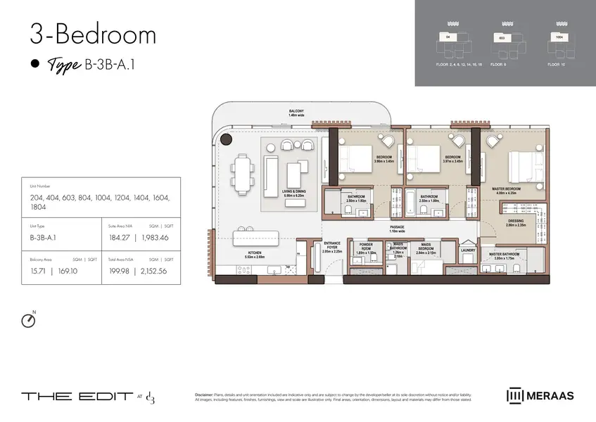 3 BR floor plan