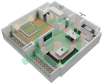 Nasaq - 1 Bedroom Apartment Type A-2 FLOOR 1,3,5,7 Floor plan