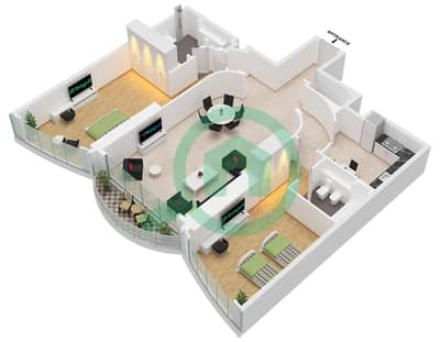 The Blue Tower - Plano de planta de 2 habitaciones Apartamento Tipo C,D