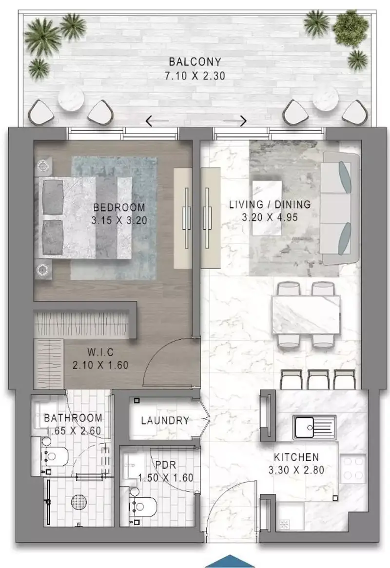 1 BR floor plan