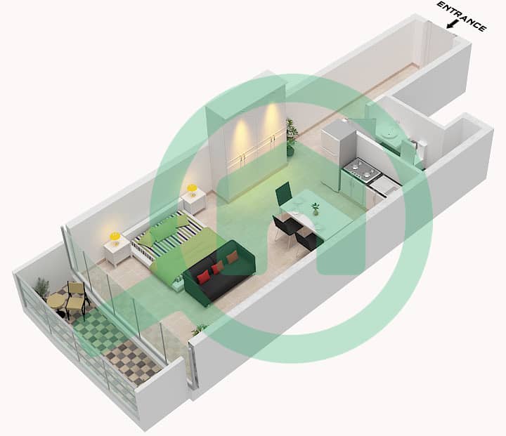 The Beach House - Studio Apartment Unit 1 FLOOR 8 Floor plan Unit 1 Floor 8 interactive3D