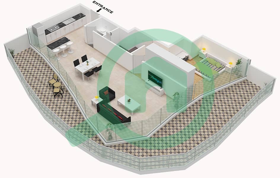 The Beach House - 1 Bedroom Apartment Unit 3 FLOOR 8 Floor plan Unit 3 Floor 8 interactive3D