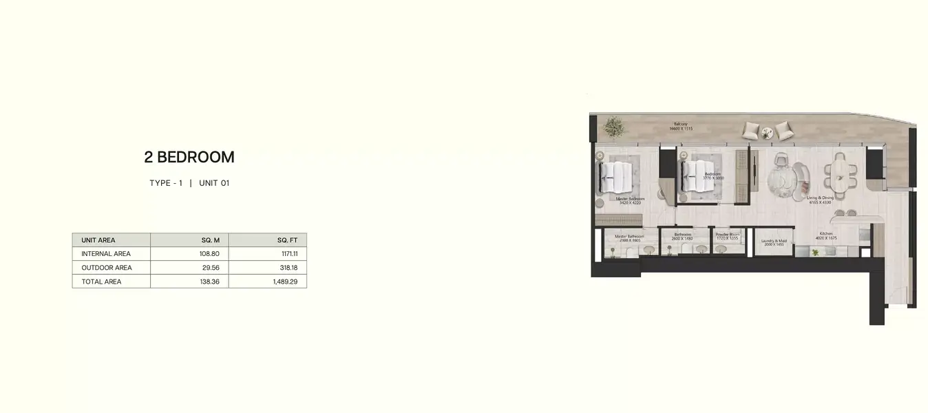 2 BR floor plan