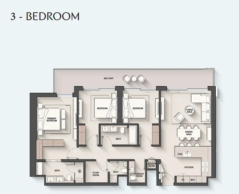 3 BR floor plan