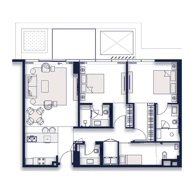2 BR floor plan