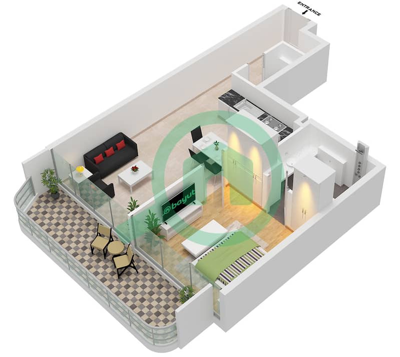 MAK I'Sola Bella - 1 Bedroom Apartment Unit 01 FLOOR 2,4,6,8,10,13,15 Floor plan Unit 01 Floor 2,4,6,8,10,13,15 interactive3D