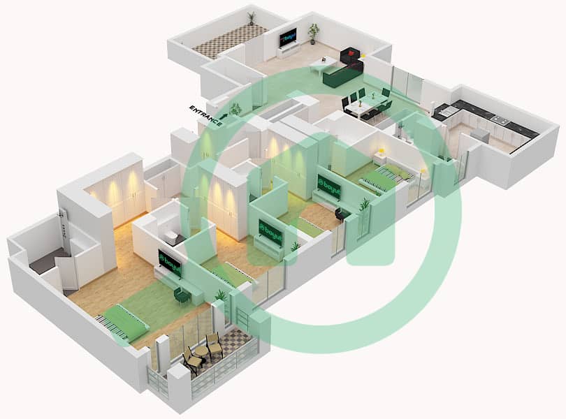 Lamtara Building 3 - 4 Bedroom Apartment Type/unit E / UNIT 9 FLOOR 7 Floor plan Type E Unit 9 Floor 7 interactive3D