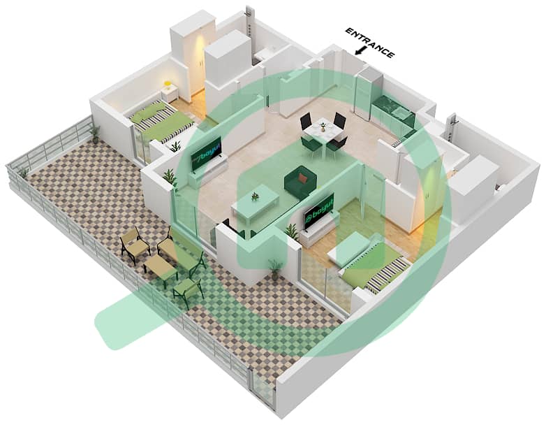 The Hamilton - 2 Bedroom Apartment Type N Floor plan Type N interactive3D