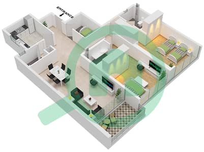 Ajman Corniche Residence - 2 Bedroom Apartment Unit 02 Floor plan Ajman Corniche Residence - 2 Bedroom Apartment Unit 02 Floor plan