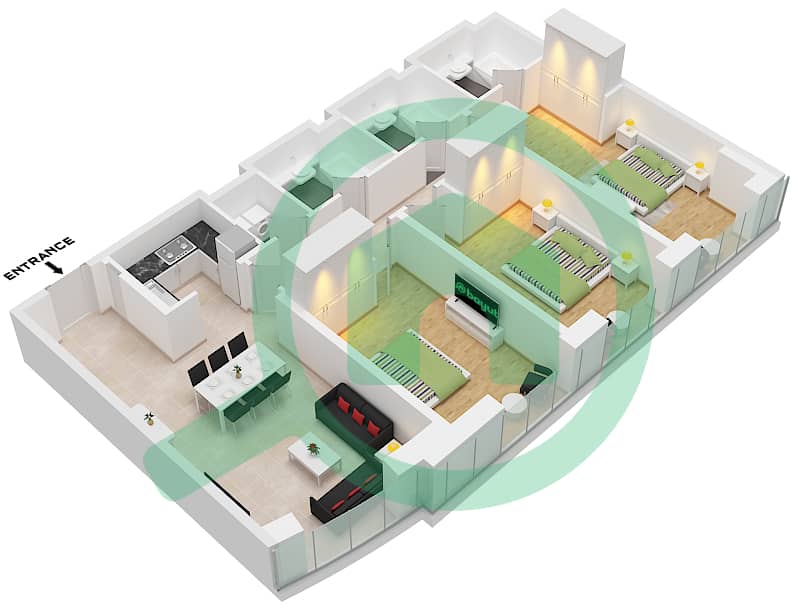 21st Century Tower - 3 Bedroom Apartment Type A2 Floor plan Type A2 interactive3D