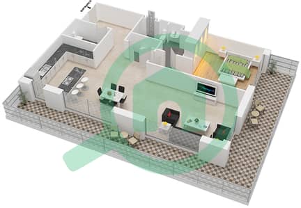 المخططات الطابقية لتصميم النموذج B شقة 1 غرفة نوم - شقق هارتلاند جاردن