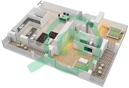 المخططات الطابقية لتصميم النموذج B شقة 2 غرفة نوم - شقق هارتلاند جاردن