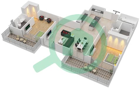 المخططات الطابقية لتصميم النموذج C1 شقة 2 غرفة نوم - شقق هارتلاند جاردن