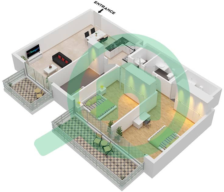 Glitz 3 Tower 1 - 2 Bedroom Apartment Type/unit T04 / UNIT 4 Floor plan Type T04 Unit 4 interactive3D