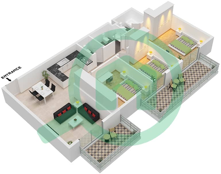 Type T10 Unit 13 Glitz 3 Tower 1 - 3 Bedroom Apartment Type/unit T10 / UNIT 13 Floor plan Type T10 Unit 13 interactive3D