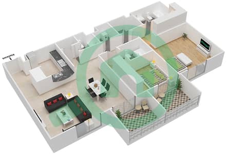 المخططات الطابقية لتصميم النموذج 2 شقة 2 غرفة نوم - مزايا 2