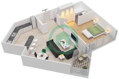 硅谷高楼1号 - 1 卧室公寓类型F戶型图