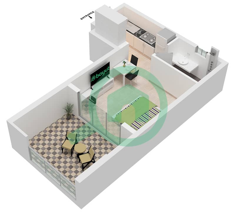 Time 1 Building - Planimetria del piano di Monolocale Appartamento Tipo 02 Type 02 interactive3D