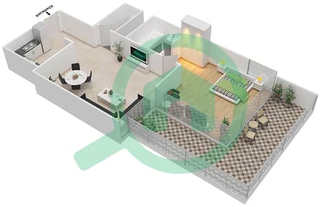 المخططات الطابقية لتصميم النموذج A شقة 1 غرفة نوم - إليت داون تاون ريزيدنس