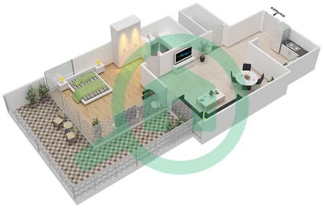 المخططات الطابقية لتصميم النموذج B شقة 1 غرفة نوم - إليت داون تاون ريزيدنس