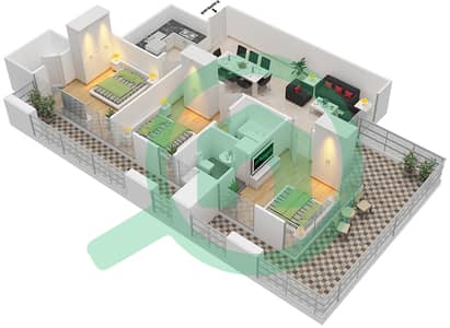 Elite 1 Downtown Residence - 3 Bedroom Apartment Type C Floor plan