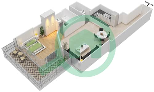 المخططات الطابقية لتصميم النموذج E شقة 1 غرفة نوم - إليت داون تاون ريزيدنس