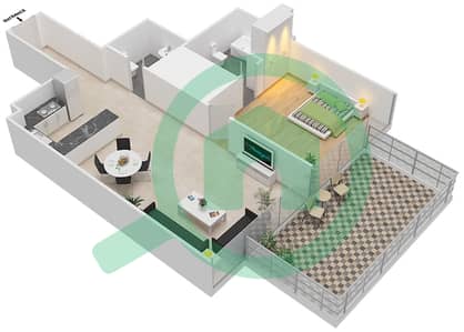 المخططات الطابقية لتصميم النموذج G شقة 1 غرفة نوم - إليت داون تاون ريزيدنس