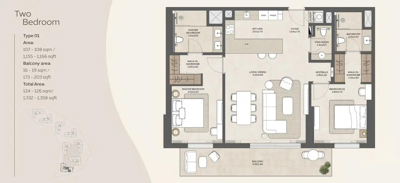 2 BR floor plan