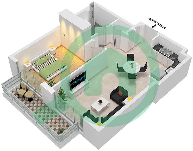 Type A.1 Unit 6,8 Floor 2-22 Marina Cove - Planimetria del piano di 1 Camera Appartamento Tipo/unità A.1 / UNIT 6,8 FLOOR 2-22 Type A.1 Unit 6,8 Floor 2-22 interactive3D