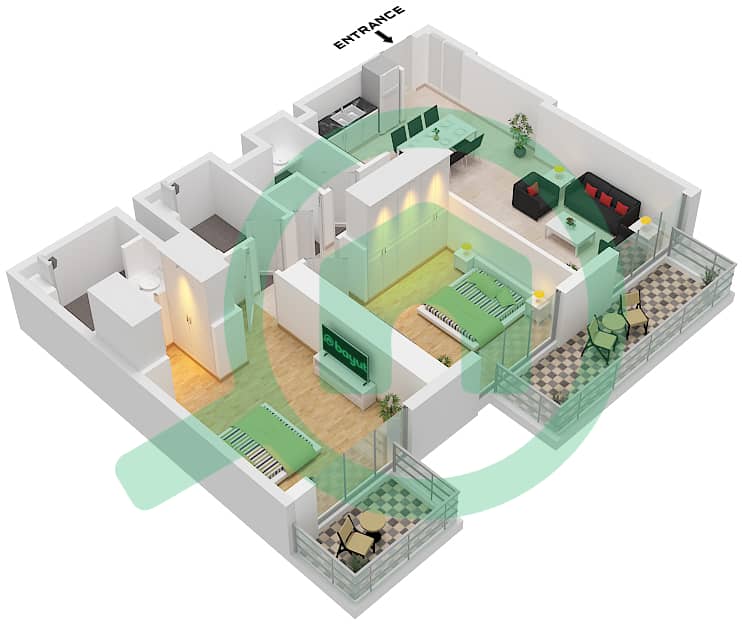 Marina Cove - Planimetria del piano di 2 Camere Appartamento Tipo/unità A.2 / UNIT 2,3 FLOOR 1-23 Type A.2 Unit 2 Floor 1 
Unit 3 Floor 2-23 interactive3D