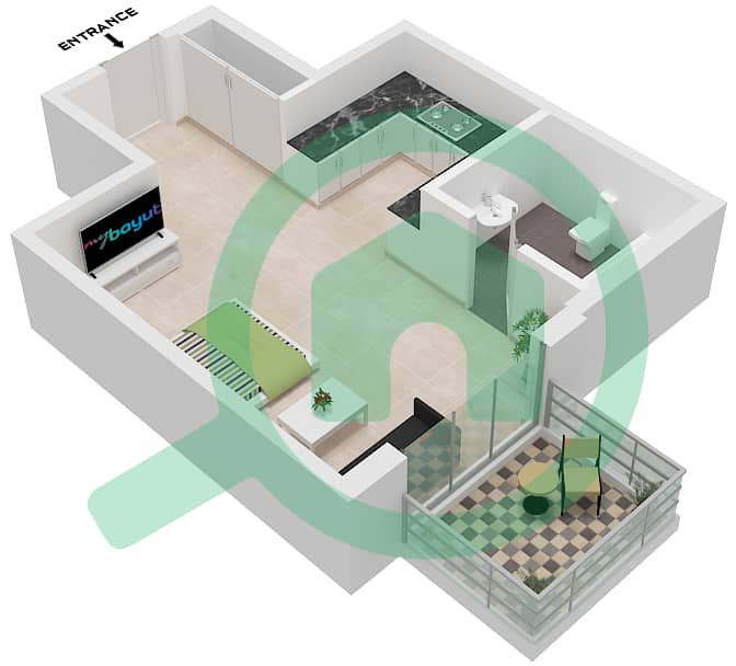 Glitz 3 Tower 2 - Studio Apartment Type/unit T12 / UNIT 19 Floor plan Type T12 Unit 19 interactive3D