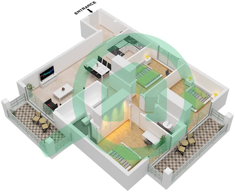 Type T01 Unit 1 Glitz 3 Tower 2 - 3 Bedroom Apartment Type/unit T01 / UNIT 1 Floor plan Type T01 Unit 1 interactive3D