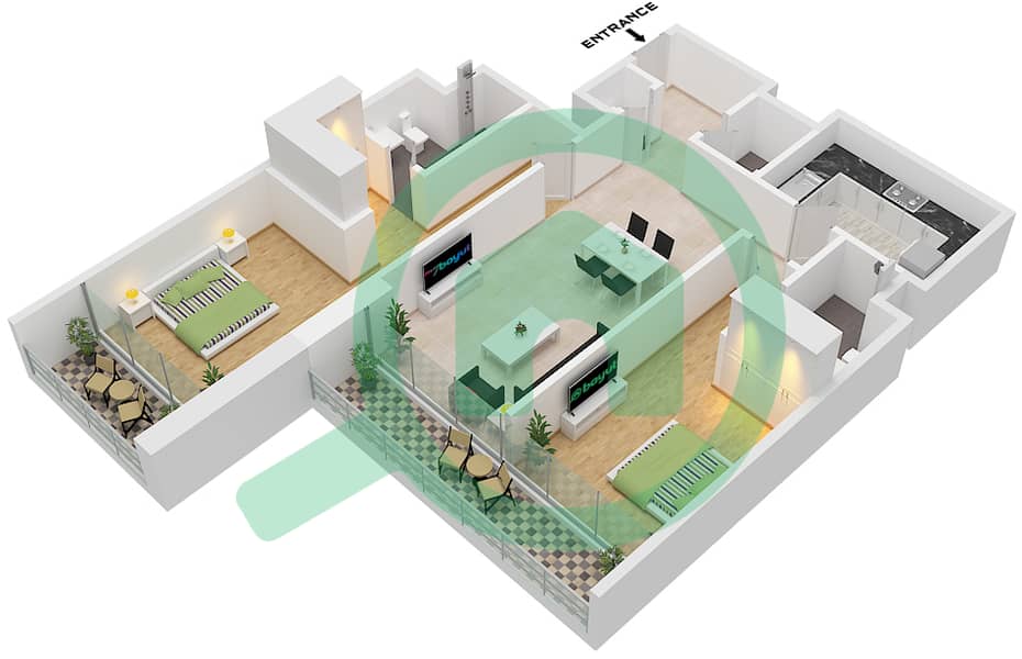 Jade Tower - Апартамент 2 Cпальни планировка Единица измерения 7 FLOOR 20-28 Unit 07 Floor 20-28 interactive3D