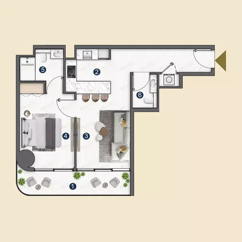 1 BR floor plan