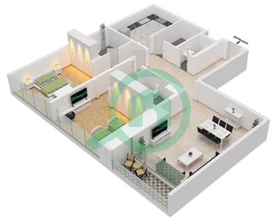 Al Humaid City - Plano de planta de 2 habitaciones Apartamento Unidad 1