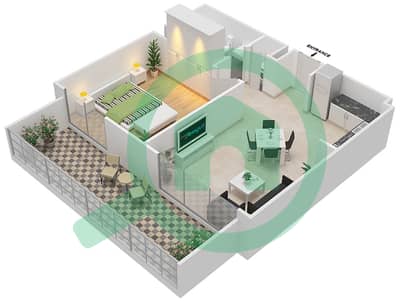 المخططات الطابقية لتصميم النموذج 1A-1 شقة 1 غرفة نوم - شقق وردة 1