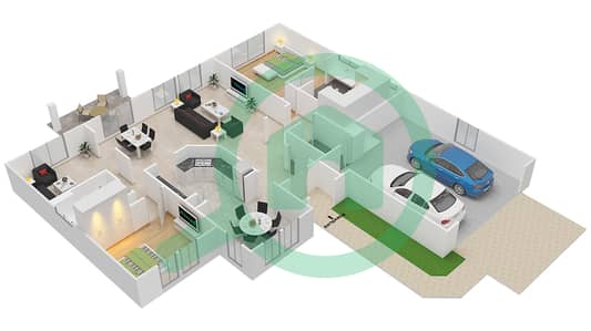 المخططات الطابقية لتصميم النموذج A فیلا 2 غرفة نوم - بالوفيردي