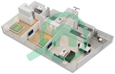 المخططات الطابقية لتصميم النموذج A1-MEDIUM شقة 2 غرفة نوم - برج سكاي كورتس E