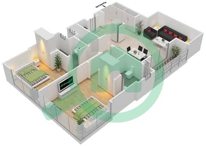المخططات الطابقية لتصميم الوحدة 10 شقة 2 غرفة نوم - ارابيان جيت 1
