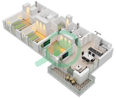 Anbar Residences - Plano de planta de 3 habitaciones Apartamento Tipo/unidad C / UNIT 3 FLOOR 1-9 Anbar Residences - Plano de planta de 3 habitaciones Apartamento Tipo/unidad C / UNIT 3 FLOOR 1-9