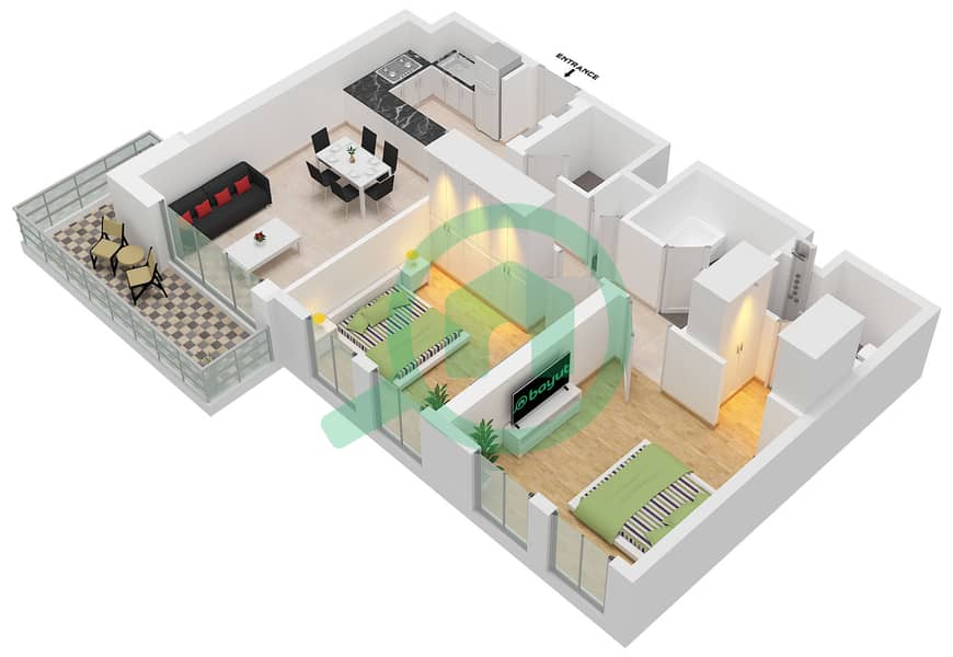 Type E Unit 4 Floor 3-9 Anbar Residences - Planimetria del piano di 2 Camere Appartamento Tipo/unità E / UNIT 4 FLOOR 3-9 Type E Unit 4 Floor 3-9 interactive3D